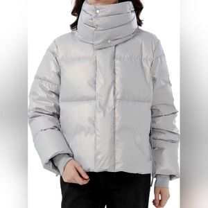 Size Medium Women's Turtle Neck Short Puffer Waterproof Jacket Silver Goose Down